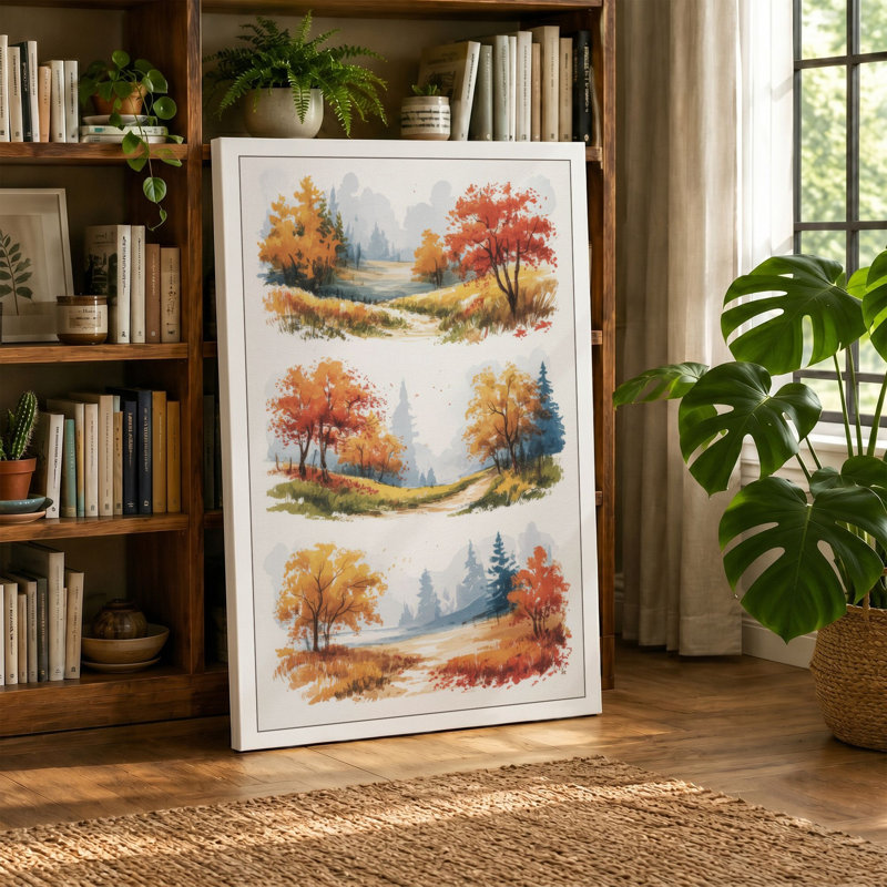 Autumn Vignettes Scandinavian - Wrapped Canvas, 30x20 - 76.2 x 50.8 cm, Sage Border