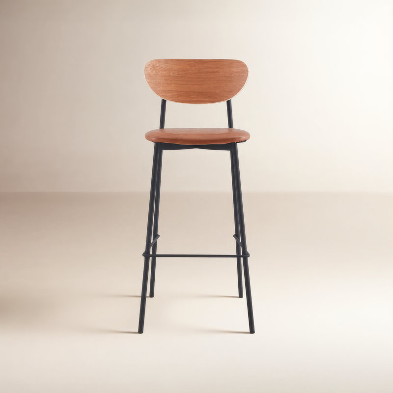 Bar & Counter Stool, Bar Stool (30" Seat Height), Gray Leather/Natural Frame