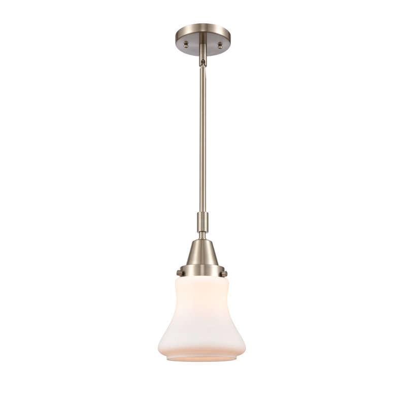 Luminaire suspendu en forme de cloche à 1 lumière Cahuilla, Blanc mat, Nickel satiné brossé, Ampoule non incluse