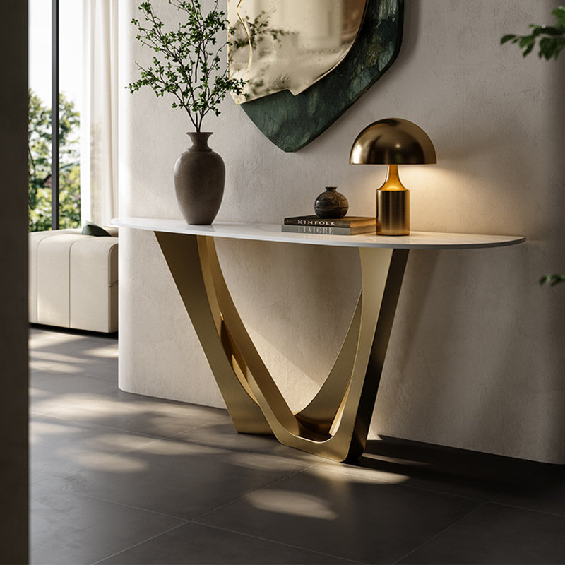 Console en acier inoxydable, Blanc / Champagne doré, H 33,5 po x l 47,2 po x P 15,4 po