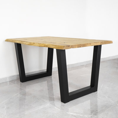 Charlotte Oak Unfinished Solid Wood Top Metal Base Dining Table