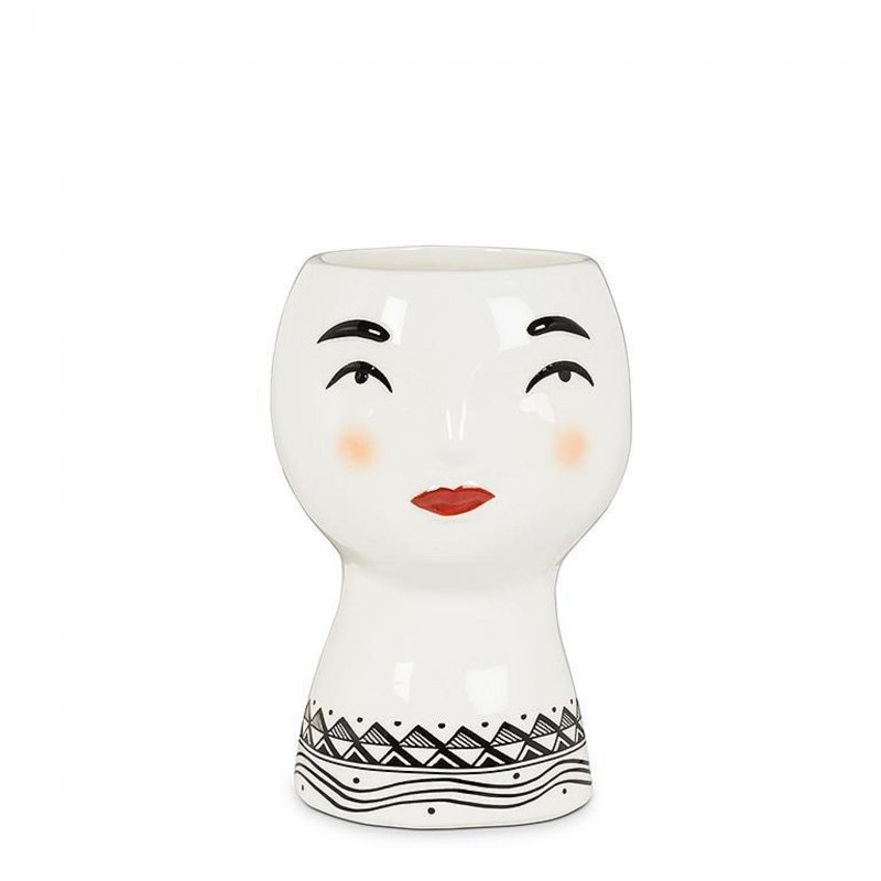 White and Black Ceramic Pretty Lady Head Vase Planter