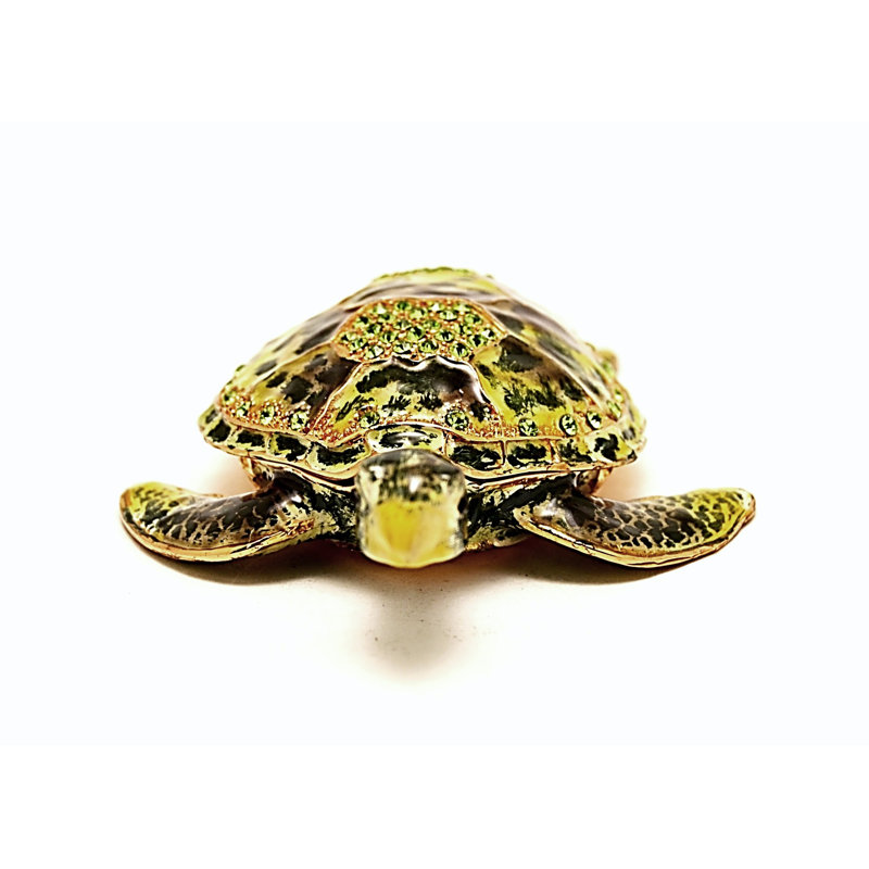 Sandy Turtle Trinket Box with Austrian Crystals