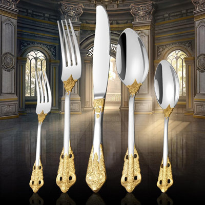 60 Piece Michelangelo Flatware Set For 12, Luxury 18/10 Stainless Steel Silverware With Vintage Design, Mirror Polished, Dishwasher Safe