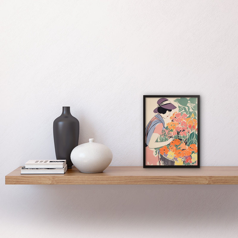 Aena Woman at the Flower Market Watercolour Spring Bouquet Single Picture Frame Wall Art