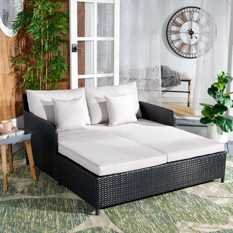 Cadeo 53.1'' Wide Straight Wicker Patio Daybed with Cushions, Black