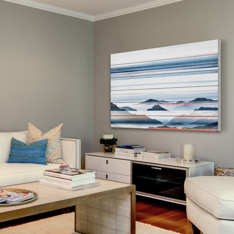 « hidden blue montagnes », impression sur bois, 24 po x 36 po
