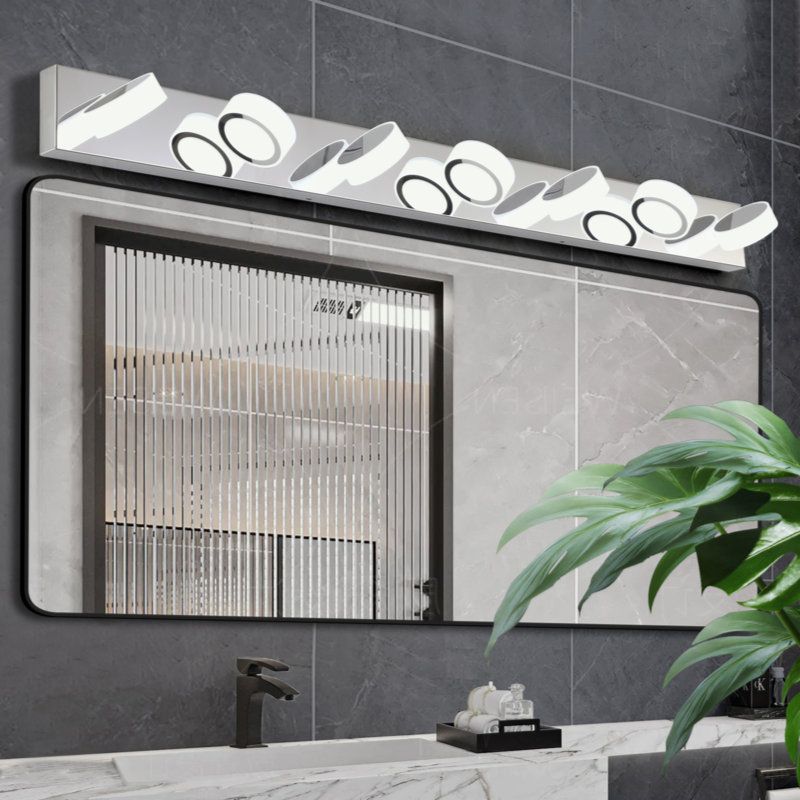 Modern Chrome 52.2-Inch Dimmable LED Vanity Light with Acrylic Shades