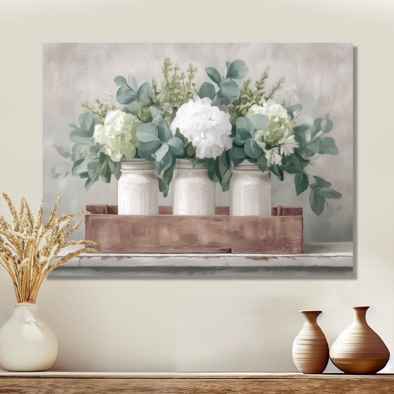 Rustic Farmhouse Peonies - Farm Canvas Print, White Farmhouse Wall Art, Does Not Apply, Wrapped Canvas, 12" H x 20" W