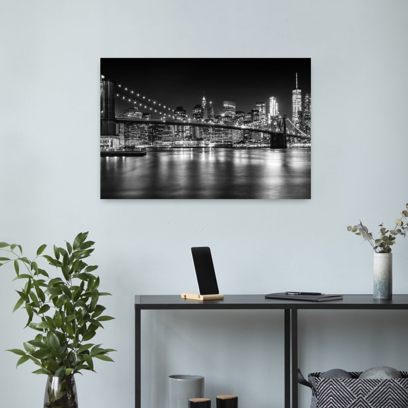 Affiche murale moderne abstraite représentant les lumières du pont de Brooklyn, H 16 po x l 24 po