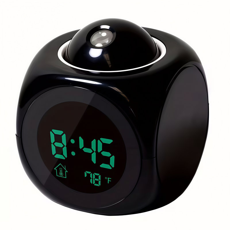 Réveil à projection numérique pour chambre, horloge DEL cubique avec annonce vocale de l'heure, affichage de la température, fonction snooze, format 12/24 h, alimentation externe possible
