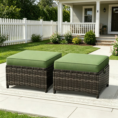 Repose-pieds multi-usage en osier avec coussin vert toutes saisons