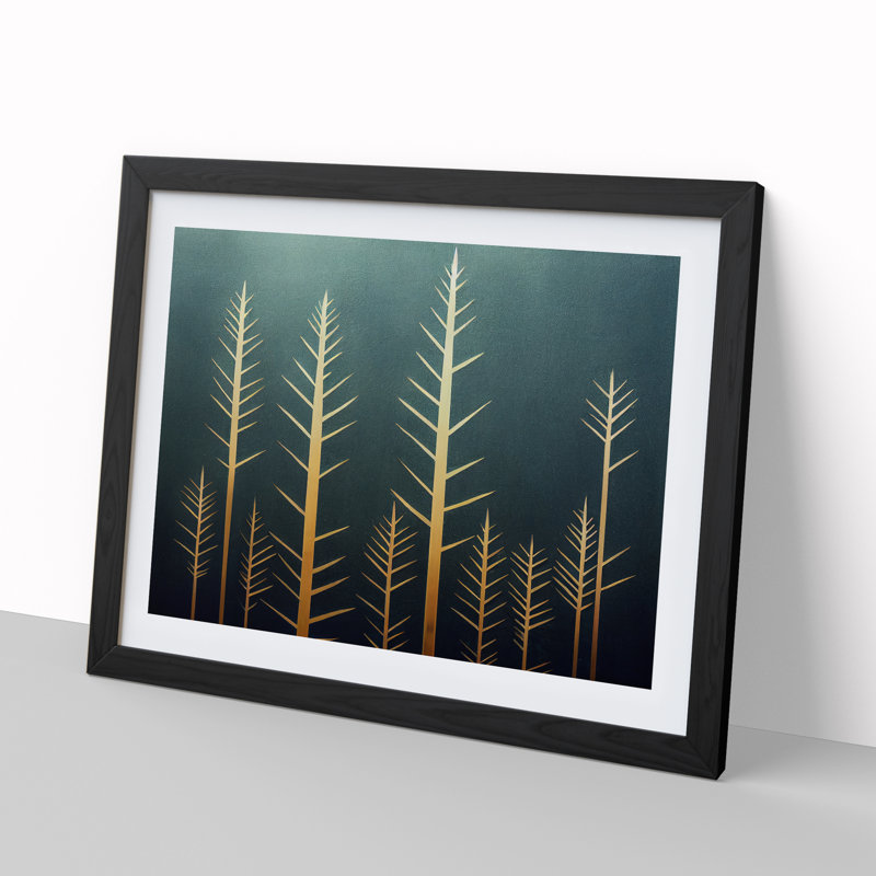 Refined Abstract Pine Trees - Single Picture Frame Print, Black Framed, 46cm H x 64cm W x 2cm D