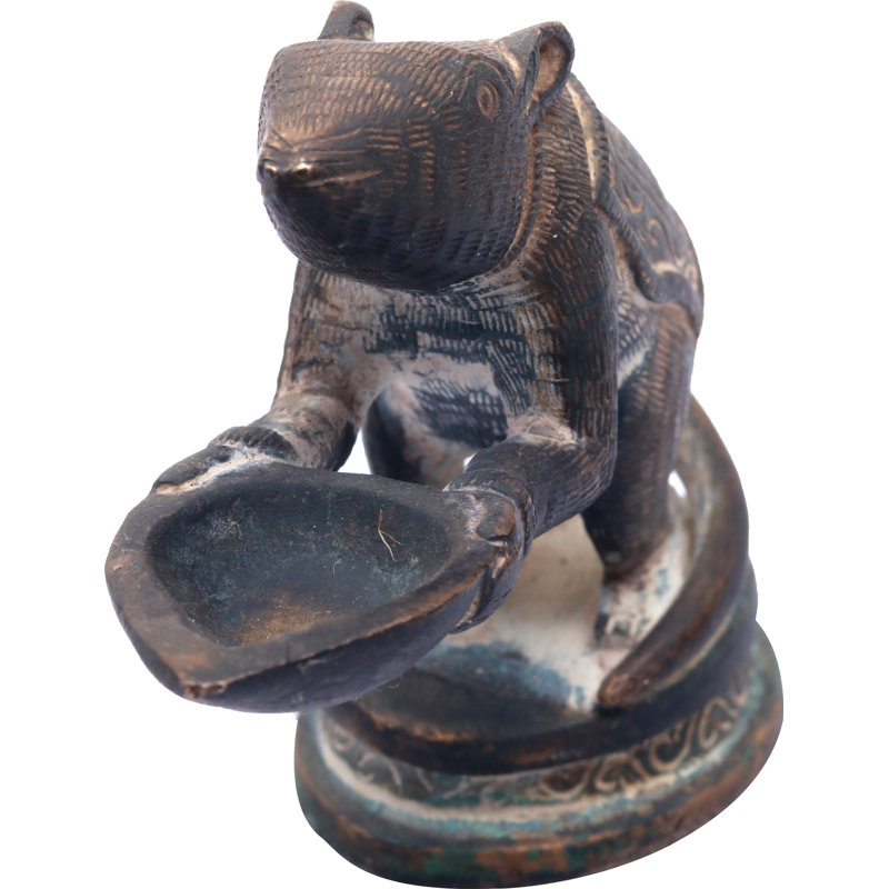 Lampe Ganesha en laiton faite à la main avec souris Diya | Lampe à huile à 3 mèches pour chambre Puja, espace de méditation et décoration intérieure indienne | Conception de temple traditionnel indien