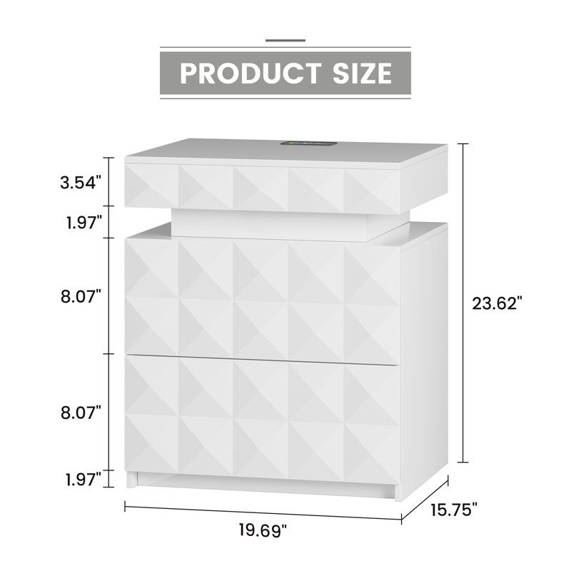 Table de chevet moderne avec capteur RVB (ensemble de 2), White