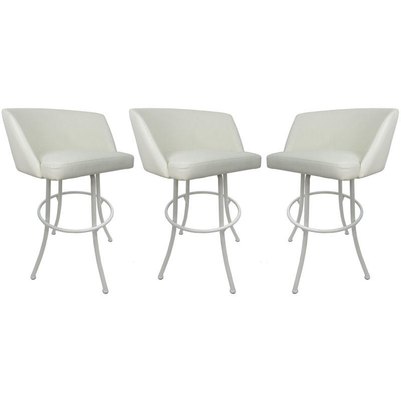 Joey 26'' White Vinyl Upholstered Swivel Metal Bar Stool