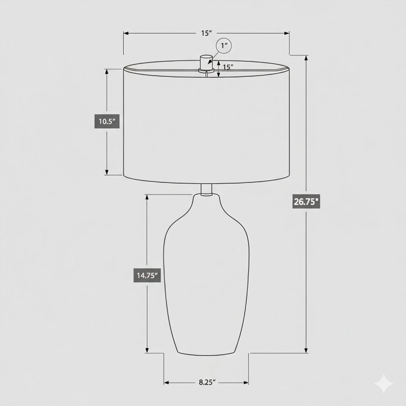 Lighting, H 27 po, lampe de table, céramique grise, abat-jour beige, contemporain