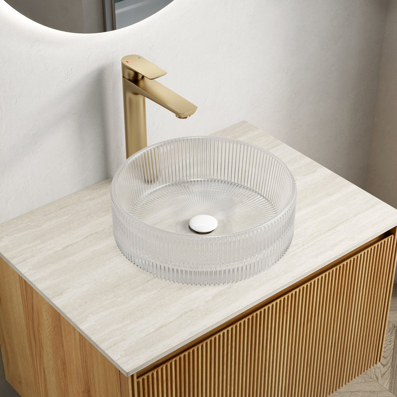 SONNY Bathroom Round Crystal Glass Sink Without Faucet, Transparent