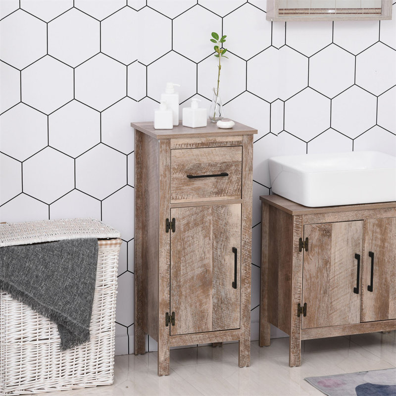 Kleankin Bathroom Floor Cabinet Storage Cupboard With Drawer And Adjustable Shelf