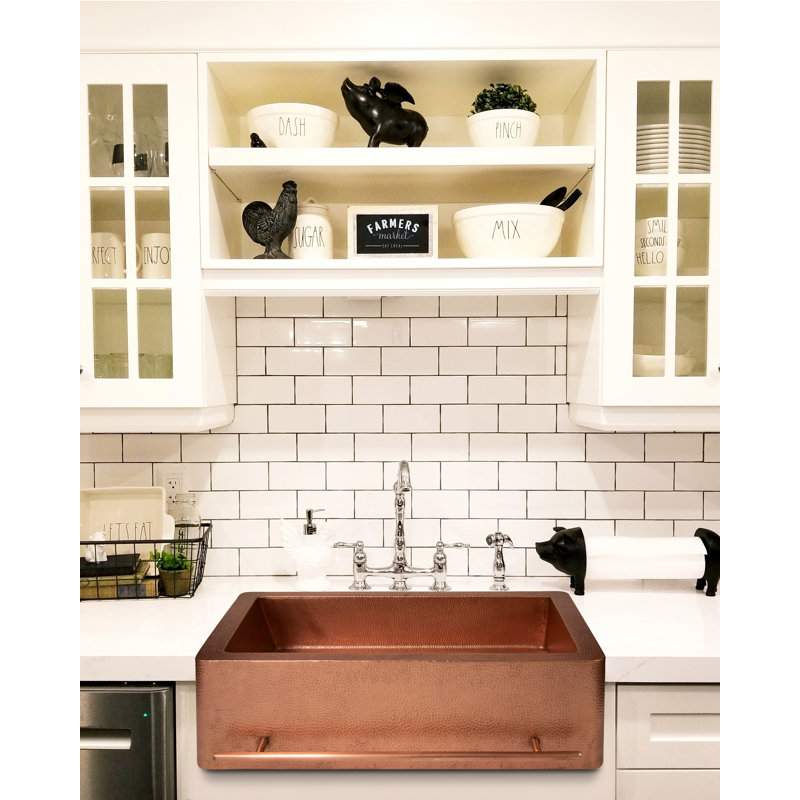 Ambiente 33x22" Farmhouse Apron Front Copper Kitchen Sink – Single Bowl, Drop-In, Hammered Bronze Finish