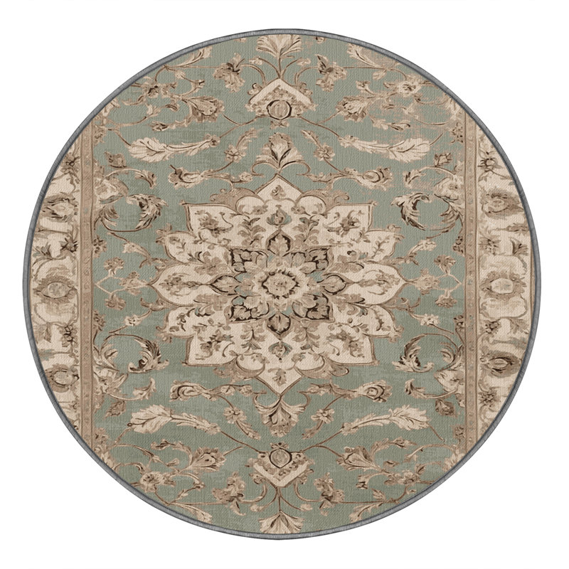 Machine Washable Tabriz Gray Area Rug, Round 3'