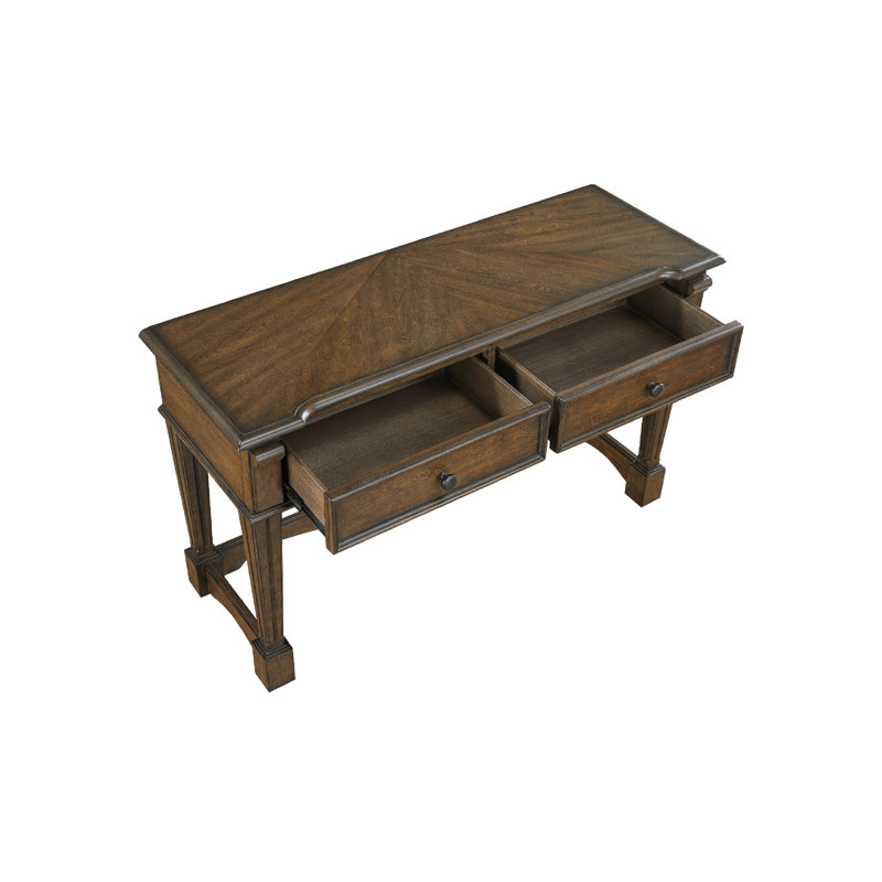 Console de canapé Rox, plateau de 50 pouces, 2 tiroirs avec boutons bronze, brun