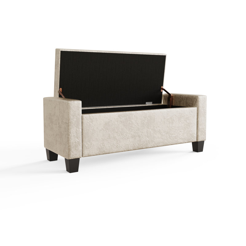 Velvet Upholstered Storage Bench, Oyster