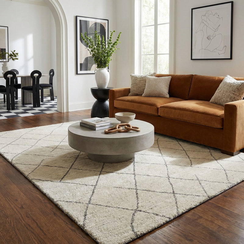Tapis intérieur beige / crème Boa de 7 pi x 10 pi (6 pi 7 po x 9 pi 6 po) avec tapis Branch Branch de Sela