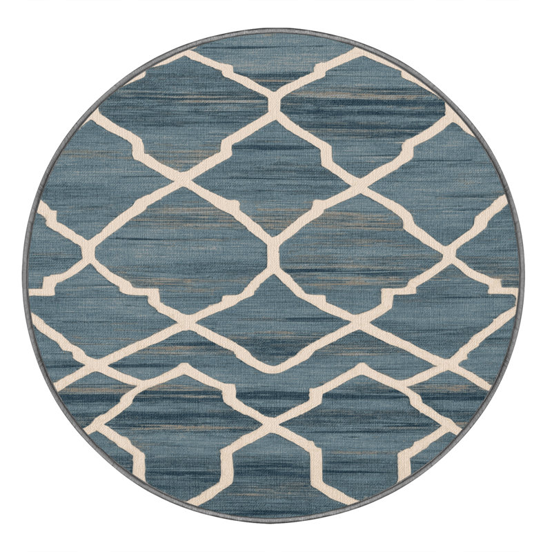 Tapis gris en treillis lavable à la machine, Rond 6 pi