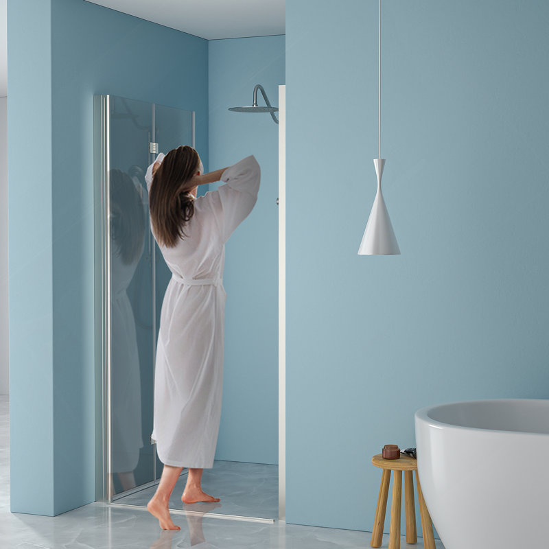 34"W x 72"H Fold Frameless Shower Door with Tempered Glass, 1/4 inch (6 mm), Brushed Silver