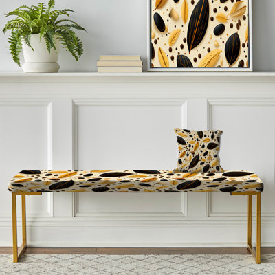 Botanical Cream And Coffee Pattern II - Botanical Upholstered Gold Bench
