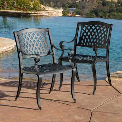 Chaises de salle à manger en fonte d'aluminium 2 - dossier et siège en filet noir, pour l'extérieur 2 noir, fabrication