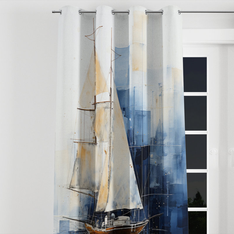 Avalo - Nautical Grommet Curtain - Velvet Room Darkening - 1 panel, 52" W x 84" L, Silver Grommets 