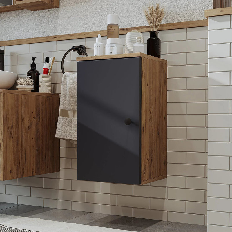 Rosaliyah Bathroom Towel Storage Cabinet, 60cm,  Anthracite/Oak