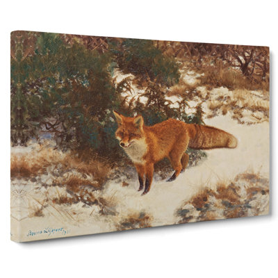 Fox In The Snow Vol.9 by Bruno Liljefors - Wrapped Canvas Painting