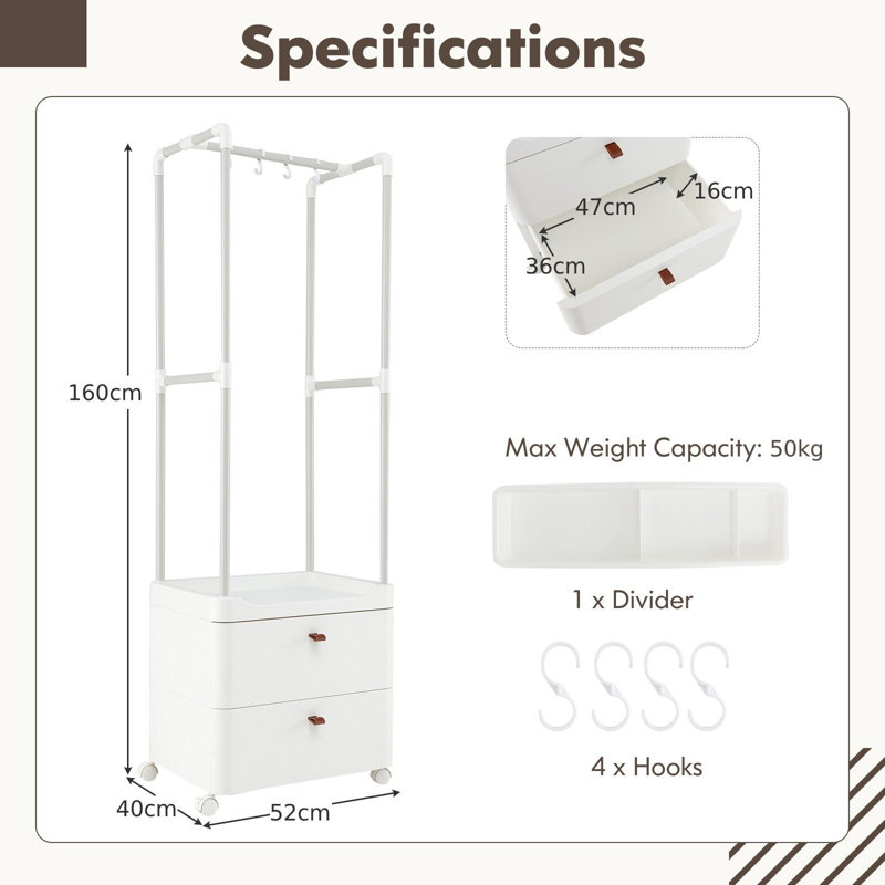 Biram 52cm Rolling Clothing Rack