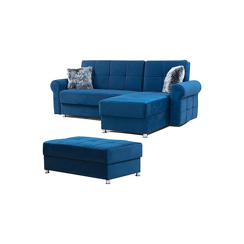 Canapé modulaire réversible Rollo, Mélange de polyester bleu marine