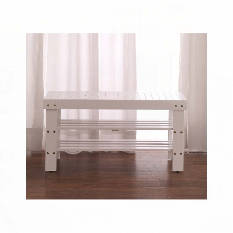 Contemporary Style Premium Solid Wood Shoe Bench, White