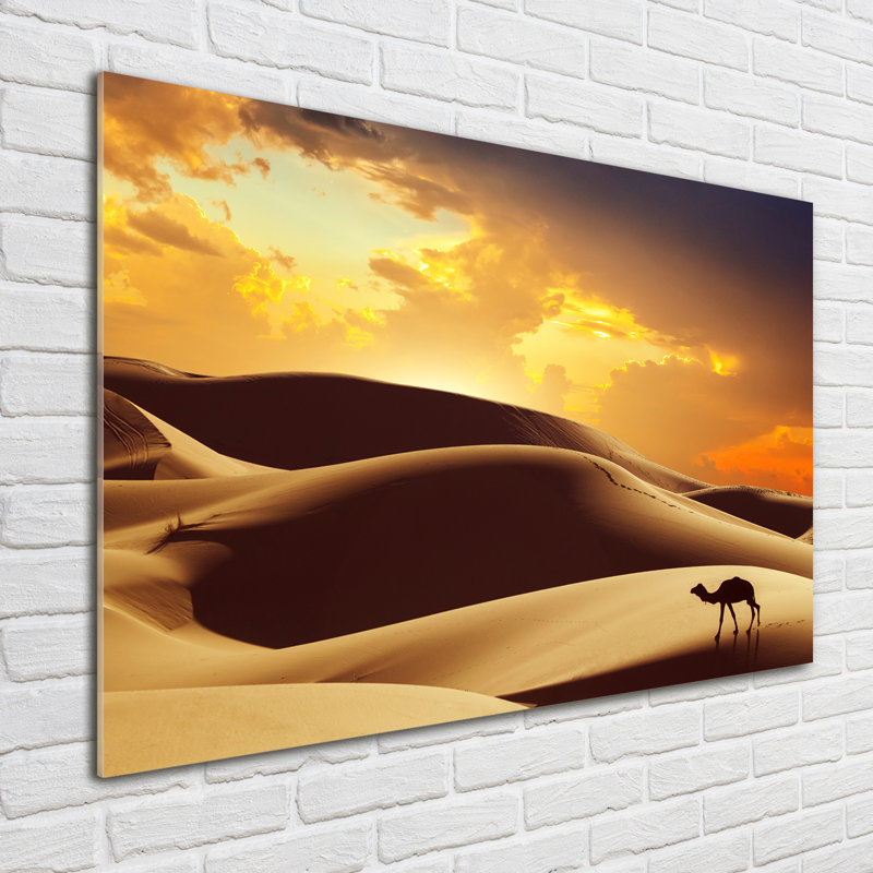 Glass Print Wall Art 100X70cm Image Printed On Glass Decorative Wall Picture Behind Toughened / Tempered Safety Real Glass For Kitchen & Living Room Theme:Sahara's Camel