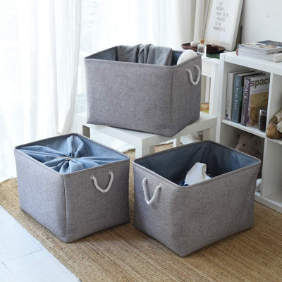 Très grands paniers de rangement en tissu avec poignées, bacs de rangement pliables durables pour placard, tablettes, chambre de bébé et jouets, solution de rangement décorative (taille XL, paquet de 3)