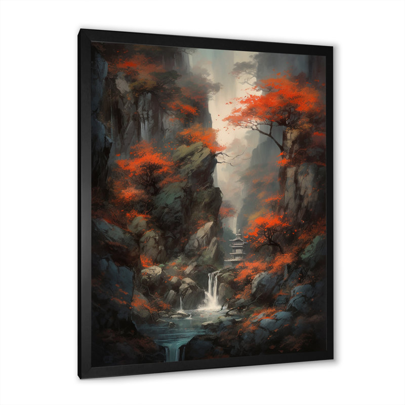 Keyisha cascade d'arbres botaniques IV sur toile, H 20 po x l 12 po x P 1 po, Cadre photo noir