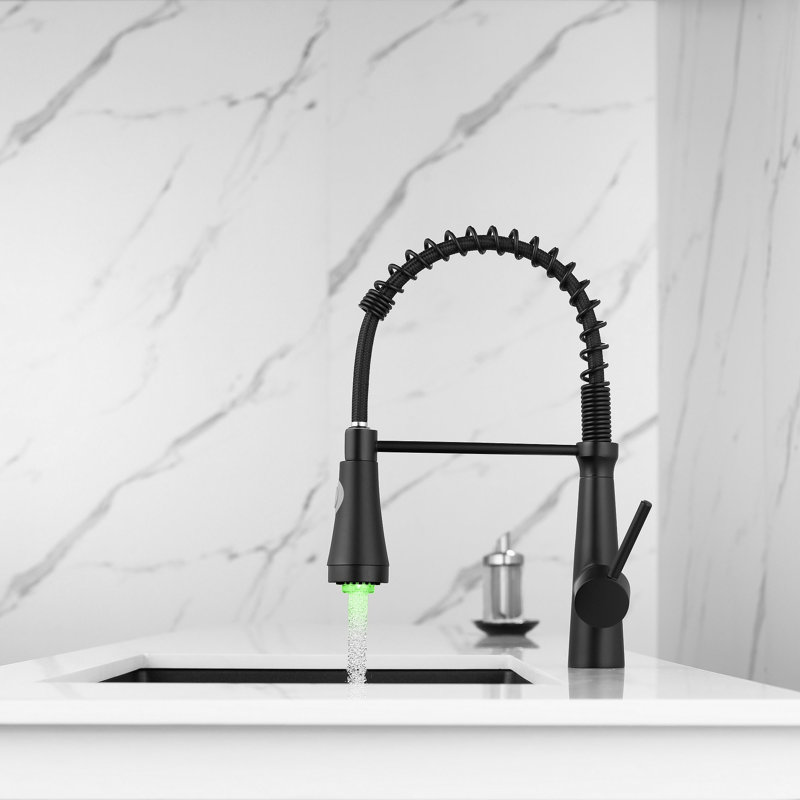 Robinet de cuisine DEL commercial avec douchette rétractable, robinet d'évier de cuisine à poignée simple