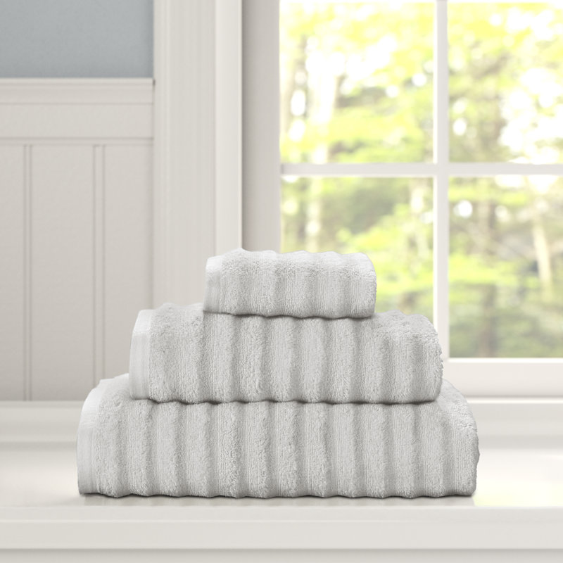 Cloud Gray Ridged Turkish Cotton Washcloth Set