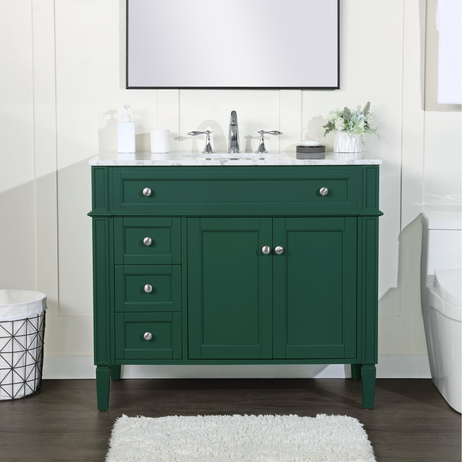 Rivers 40" Carrara Marble Single Bathroom Vanity, Green
