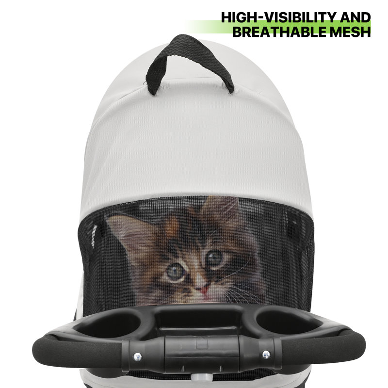 Black Foldable Pet Stroller with Detachable Storage Basket