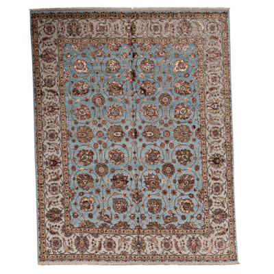 Tapis oriental noué à la main bleu clair / ivoire