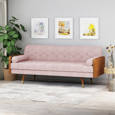 Tissu Mid-Century moderne rosé avec support lombaire - l 73,6 po x P 30,5 po, H 32,83 po, repose-pieds confort optimal