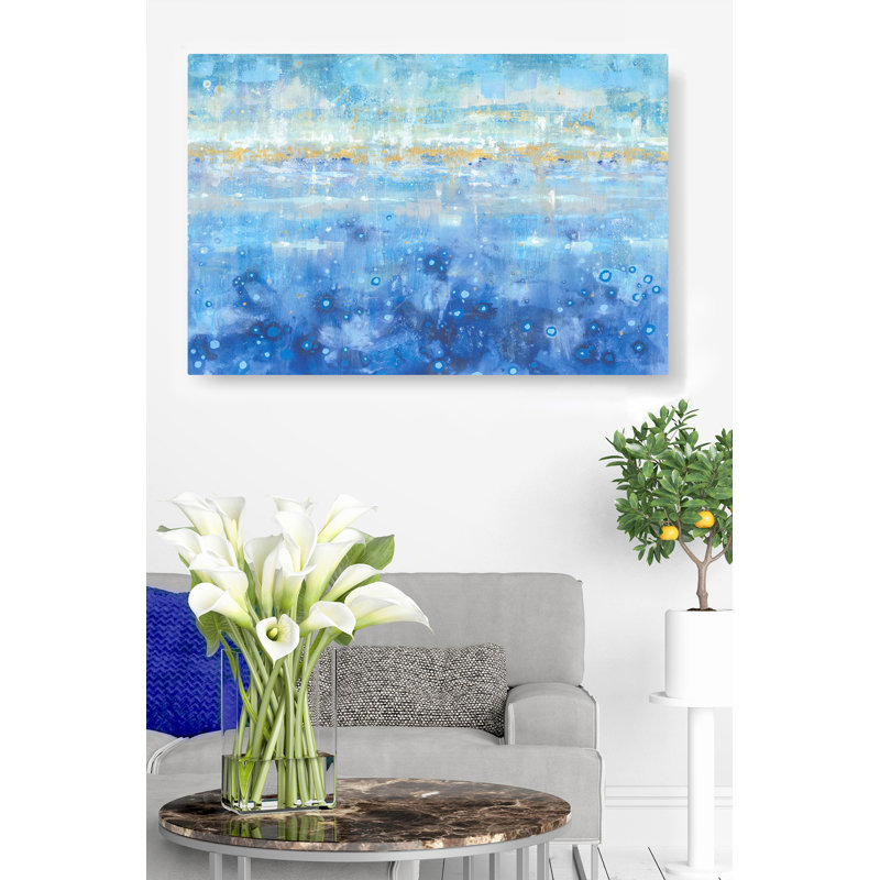 Bleu horizon, cercles, pois, abstrait, indigo, cyan, bleu sarcelle, turquoise, crème, bleu abstrait contemporain