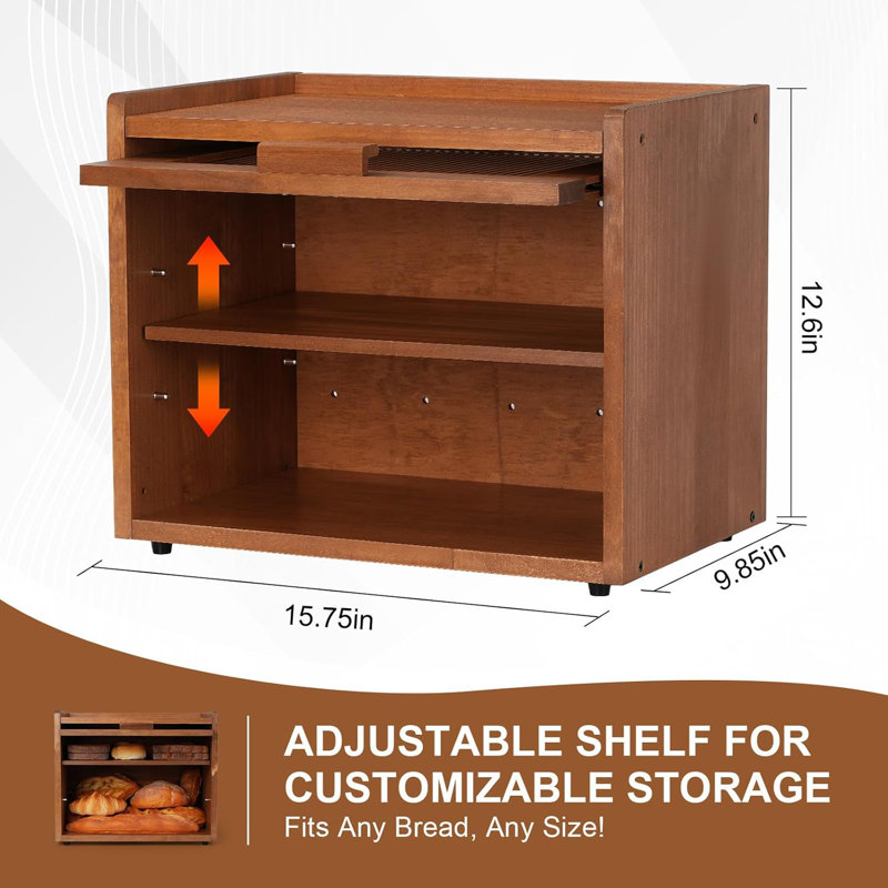 Boîte à pain pour corbeille de comptoir de cuisine 2 couches Porte-pain en bois réglable Tablette de grande capacité
