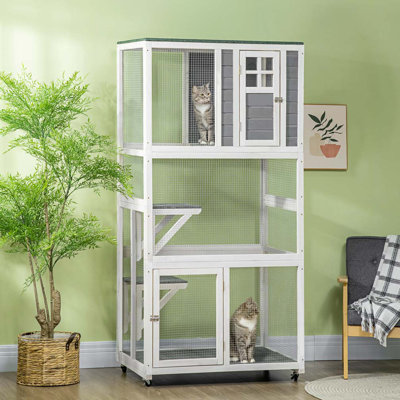 Maison pour chat d'extérieur en bois PawHut de 74 po résistante aux intempéries et sur roulettes